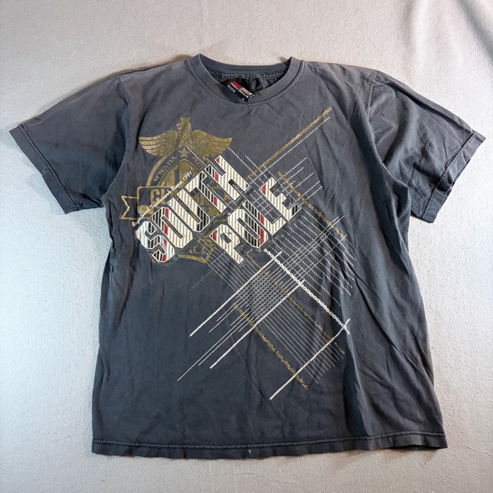 Southpole Mens Graphic T-Shirt Faded Black Gold Eagle Logo Y2K Streetwear Large